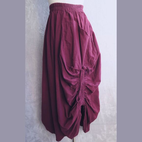THALUTA Red Alaina Maxi Skirt S-XXL Ruched Pull on Sustainable Cotton Pockets - Picture 2 of 8